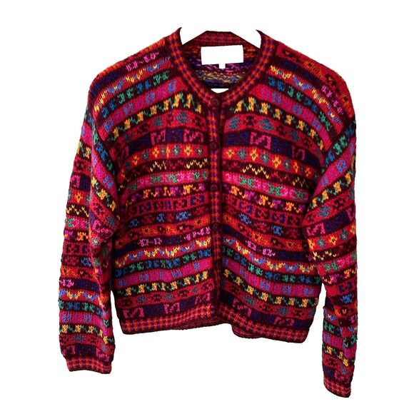 Peruvian Connection 100% Alpaca Cardigan Sweater Size Medium Colorful Peru - Picture 1 of 8
